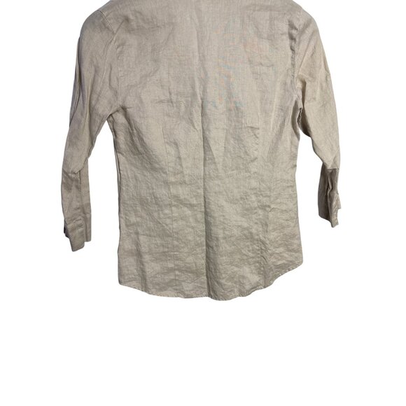 Charter Club Button Front Top 8 Linen Beige Floral Beachy Lagenlook Neutral - Picture 6 of 7